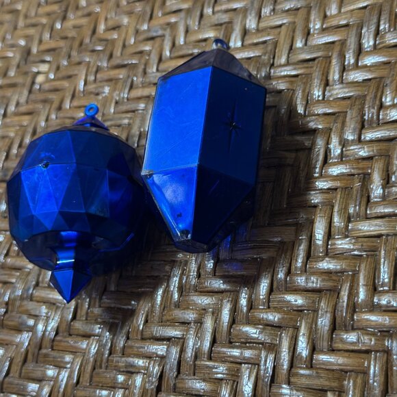Vintage Jewel Bright Blue Faceted Plastic Ornaments With Festive  Set Of 2 - Picture 2 of 9